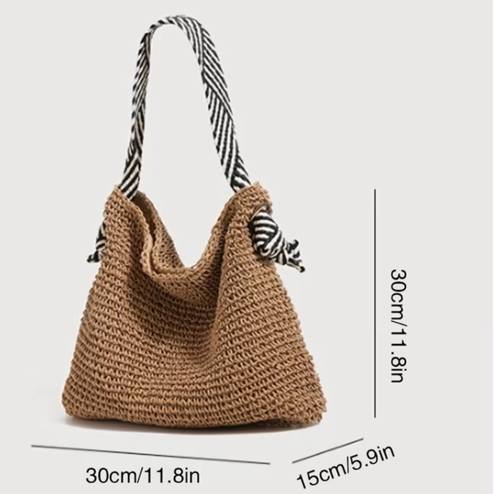 Stylish Bohemian Woven Shoulder Handbag Bag Purse Boho Straw Beach Vacation tote